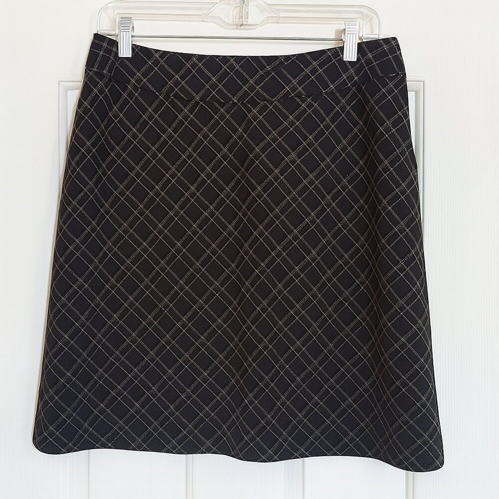 H&M Black Tan Plaid A‑Line Skirt | Classic Check Knee Length | Size 14 - Picture 4 of 11